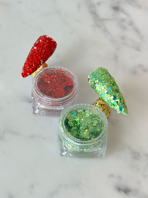 Custom Colour Glitters Set of 2 - Chunky Red/Green