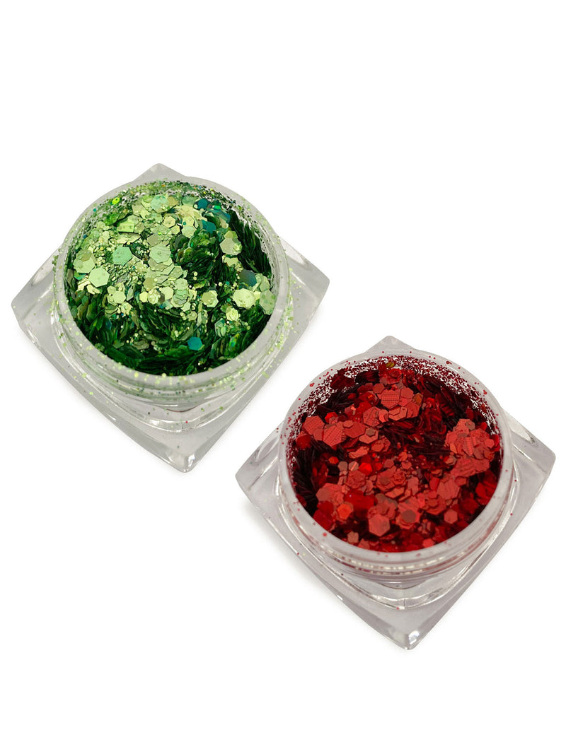 Custom Colour Glitters Set of 2 - Chunky Red/Green